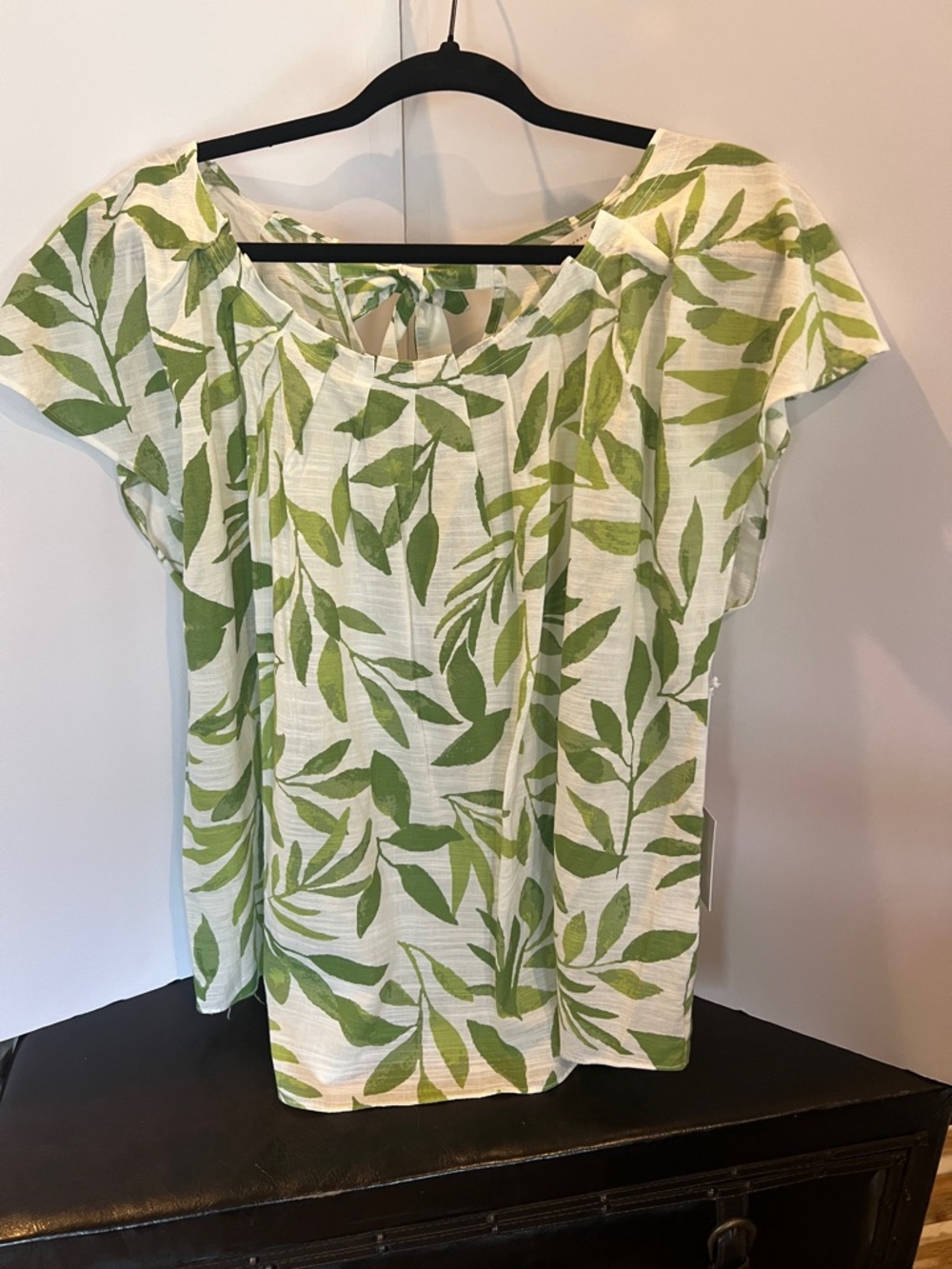 LC Lauren Conrad White Blouse with Green Leaf Print